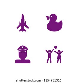 toy icon. 4 toy set with child, militar, duck and plane vector icons for web and mobile app