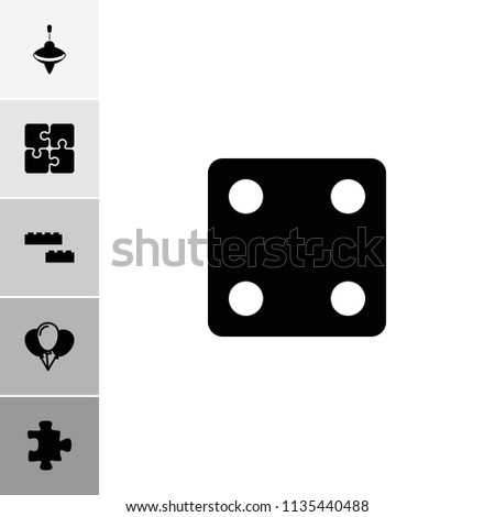 Toy icon. collection of 6 toy filled icons such as puzzle, dice, balloon, whirligig. editable toy icons for web and mobile.