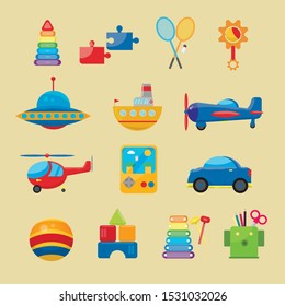 Toy icon collection - vector color illustration
