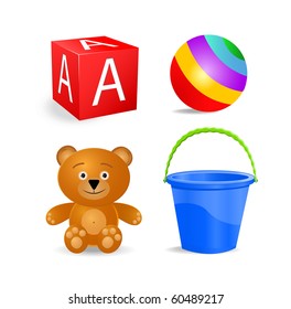 toy icon set - block, ball, bucket, bear isolated on white background