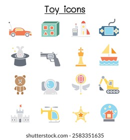 Toy icon set  in flat color style