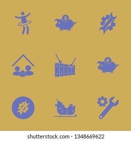 toy icon set with gymnastic hula hoop, wrench gear and family home vector illustration