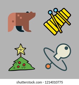toy icon set. vector set about bear, pacifier, xylophone and christmas tree icons set.