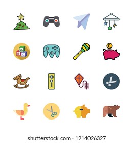 toy icon set. vector set about abc, rocking horse, piggy bank and bear icons set.