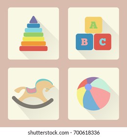 Toy icons. Flat design. Vector illustration