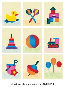 Toy icons on textured background