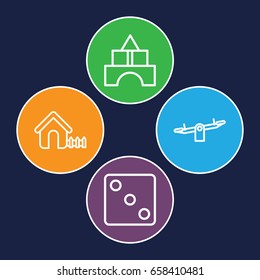 Toy icons set. set of 4 toy outline icons such as toy tower, swing, house