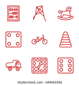 Toy icons set. set of 9 toy outline icons such as pyramid, child bicycle, dice, abacus, board game