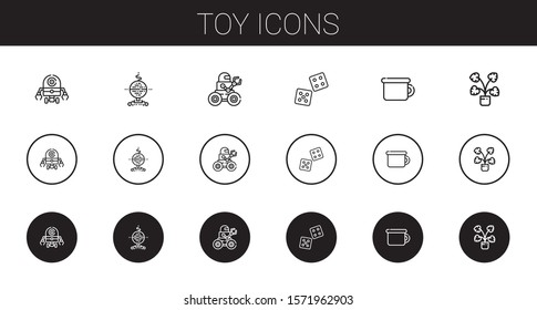 toy icons set. Collection of toy with robot, dice, potty, decorative. Editable and scalable toy icons.