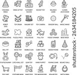 Toy Icons Set, Outline Vector Illustration Isolated on White Background
