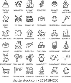 Toy Icons Set, Outline Vector Illustration Isolated on White Background