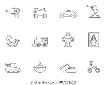 Toy icons in thin outlines. 