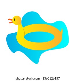 Toy Inflatable Duck Ring With Blue Sea Water On Background