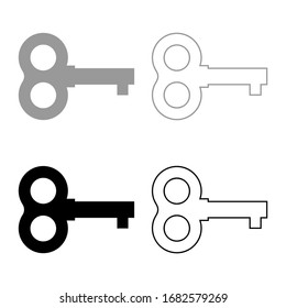 Toy key winding use butterfly shape Retro winder Clock clockwork movement concept icon outline set black grey color vector illustration flat style image
