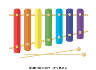 Toy Kids Xylophone. Rainbow Baby Vector Illustration Isolated On White Background. Bright Flat Childrens Music Instrument.