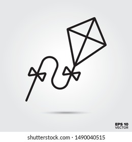 Spielzeugkite Umriss-Vektorgrafik. Herbstsaison und Kindersymbol. Illustration zur Freizeitaktivität.