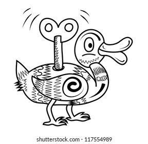 Toy metal duck with the clockwork key.