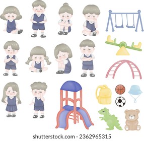 toy, mood, boy, girl, cute, cartoon,A prank,angry,backpack,basketball,bear,boring,cry,dinosaur,football,hat,laugh,monkey bar,sad,seesaw,shock,Slide,Sleep,Smile,Swing