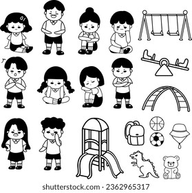 toy, mood, boy, girl, cute, cartoon,A prank,angry,backpack,basketball,bear,boring,cry,dinosaur,football,hat,laugh,monkey bar,sad,seesaw,shock,Slide,Sleep,Smile,Swing