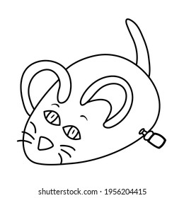 Toy mouse for cat doodle. Accessory for pets in hand drawing. Animal care item isolated on white background. Vector illustration.
