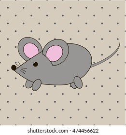 Toy mouse on the polka dots background. Vector character.