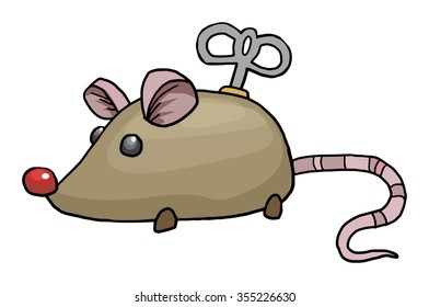 Toy mouse, wined up toy, vector illustration, isolated on white 