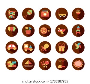 toy object for small children to play, block and flat style cartoon icons set vector illustration