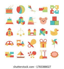 toy object for small children to play, flat style cartoon icons set vector illustration