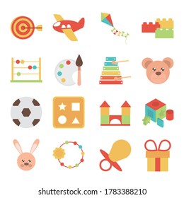 toy object for small children to play, flat style cartoon icons set vector illustration