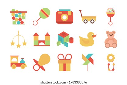 toy object for small children to play, flat style cartoon icons set vector illustration