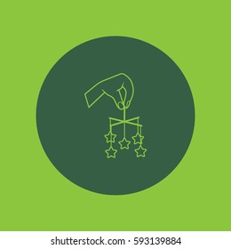 toy on the bed, a hand icon