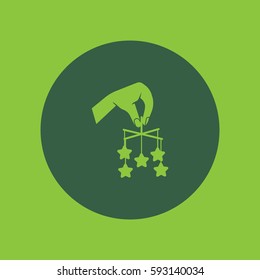 toy on the bed, a hand icon