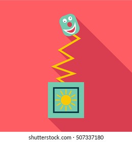 Toy on spring in box icon. Flat illustration of toy on spring in box vector icon for web