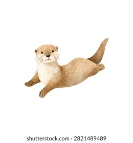 A toy otter with white chest and brown fur