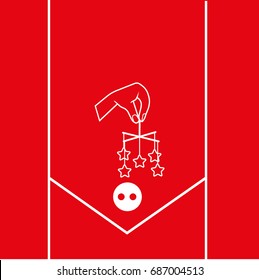 toy over the bed, a hand icon
