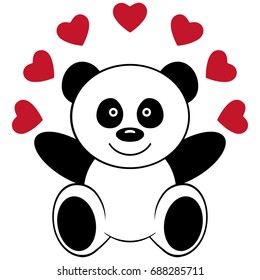 Toy panda bear with hearts