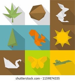 Toy paper icons set. Flat set of 9 toy paper vector icons for web isolated on white background