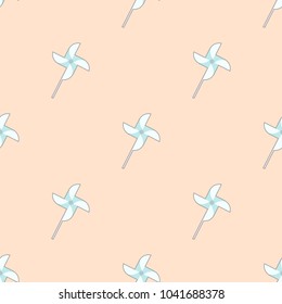 toy paper windmill or pinwheel object seamless pattern, vector illustration