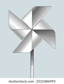 A toy paper windmill propeller. Vintage black and white engraved drawing. Vector illustration