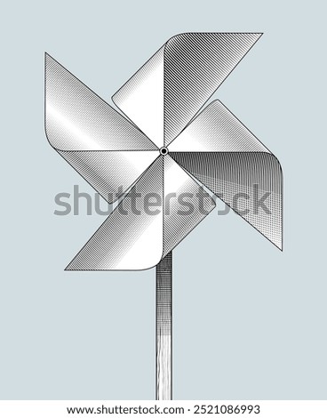 A toy paper windmill propeller. Vintage black and white engraved drawing. Vector illustration
