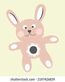 Toy pink bunny on light background. Childish vector illustration.