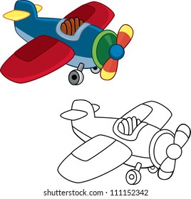 Toy plane. Coloring book. Vector