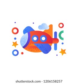 Toy plane, cute colorful air vehicle vector Illustration on a white background