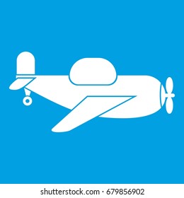 Toy plane icon white isolated on blue background vector illustration