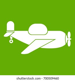 Toy plane icon white isolated on green background. Vector illustration