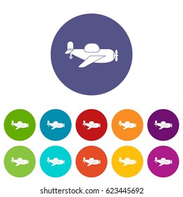 Toy plane icons set in circle isolated flat vector illustration