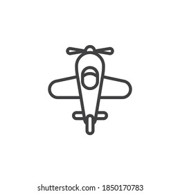 Toy plane line icon. linear style sign for mobile concept and web design. Airplane top view outline vector icon. Symbol, logo illustration. Vector graphics