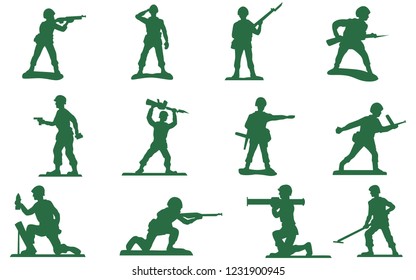 Toy Plastic Green Army Men Vector Soldiers Silhouette