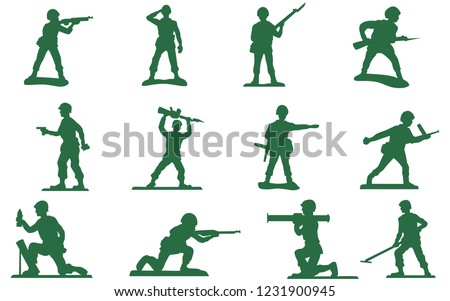 Toy plastic green army men vector soldiers silhouette