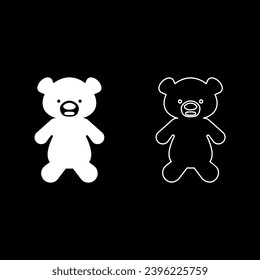 Toy plush bear cute doll set icon white color vector illustration image solid fill outline contour line thin flat style